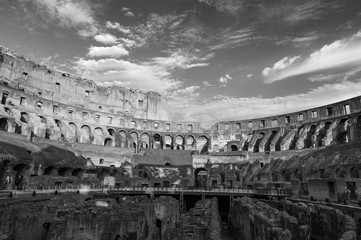 Colosseum in Rome, Italy. Amphitheatre in black and white - obrazy, fototapety, plakaty