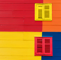 View of the colorful facade of the building, Buenos Aires, Argentina. Copy space for text.