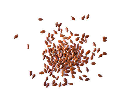 Flax seeds on white background