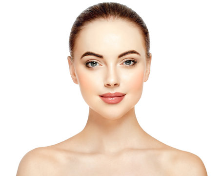 Beauty Woman face Portrait. Beautiful Spa model Girl with Perfect Fresh Clean Skin. Youth and Skin Care Concept.