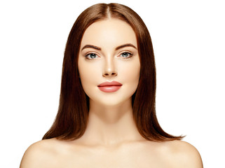 Obraz premium Beautiful woman cosmetology face closeup beauty skin care female portrait isolated on white