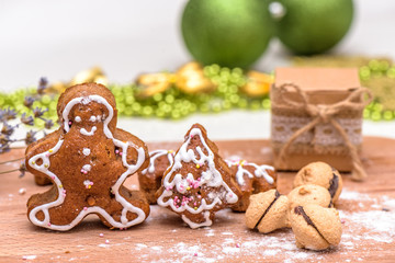 Homemade Gingerbread cookies on wooden platter