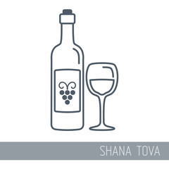 Bottle of wine and glass. Rosh Hashanah icon