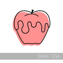 Honey on apple. Rosh Hashanah icon. Shana tova