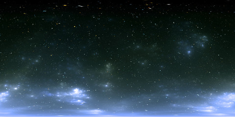 360-Grad-Weltraumnebel-Panorama, gleichwinklige Projektion, Umgebungskarte. Sphärisches HDRI-Panorama. Weltraumhintergrund mit Nebel und Sternen