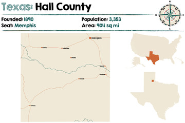 Detailed map of Hall county in Texas, USA.