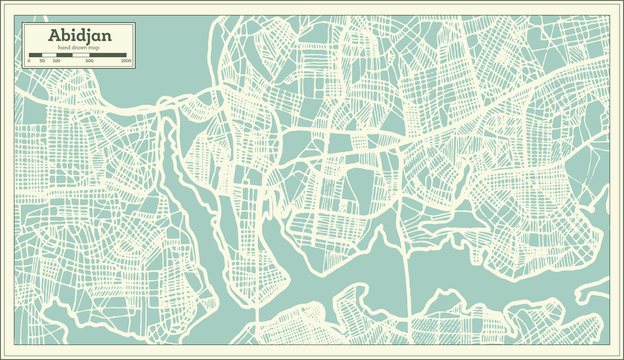 Abidjan Ivory Coast City Map in Retro Style. Outline Map.