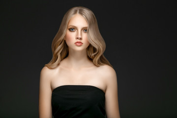 Beautiful Woman Face Portrait Beauty Skin Care Concept with long blonde hair 