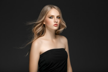 Fototapeta premium Beautiful Woman Face Portrait Beauty Skin Care Concept with long blonde hair 