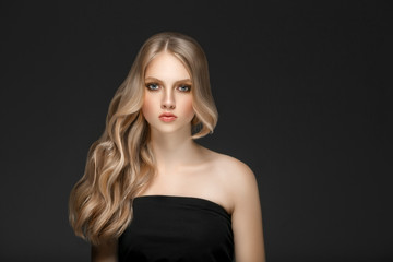 Beautiful Woman Face Portrait Beauty Skin Care Concept with long blonde hair 