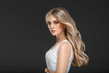 Beautiful Woman Face Portrait Beauty Skin Care Concept with long blonde hair 