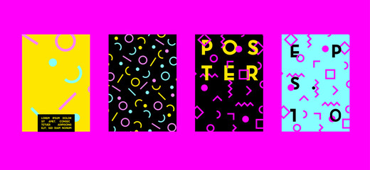Poster with flat geometric pattern. Cool colorful backgrounds. Applicable for Banners, Placards, Posters, Flyers. Vector illustration.