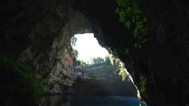 Melissani Caves in Kefalonia Island Greece with boat