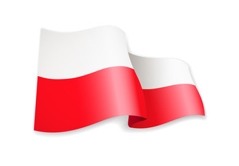 Waving Poland flag on white background.