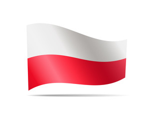 Waving Poland flag on white. Flag in the wind.