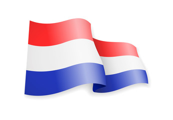 Waving Netherlands flag on white background.
