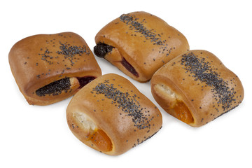 Bun with jam and poppy seeds.