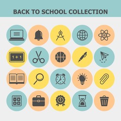 Back to school flat vector icons set. Education flat vector icons set