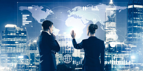 Concept of partnership and cooperation with people using virtual