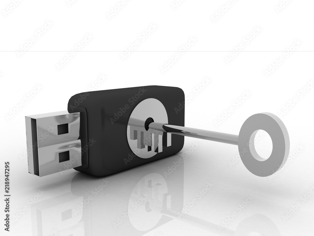 Aufkleber 3d rendering usb key security