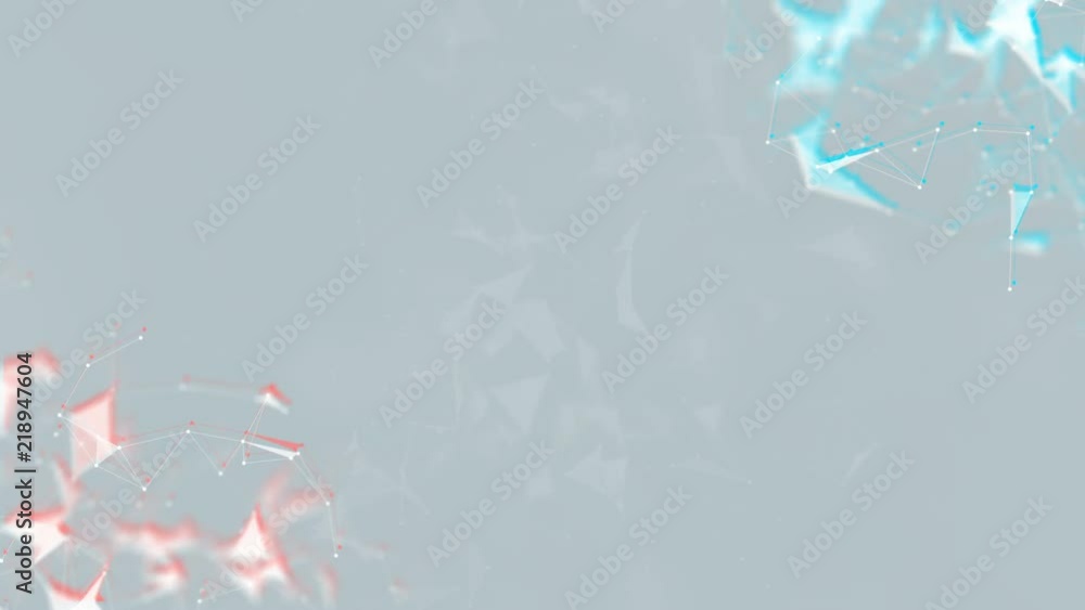 Poster Red and blue.Scientific background and abstract technology. Plexus digital dynamic wallpaper. Bound lines, triangles and points. Loop Animation