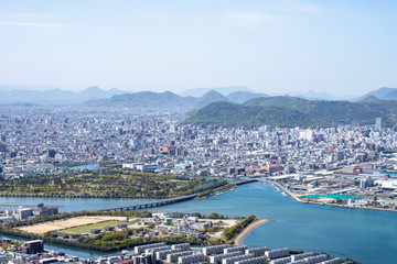 Cityscape of Tsumeta river in Takamatsu city,Kagawa,Shikoku,Japan