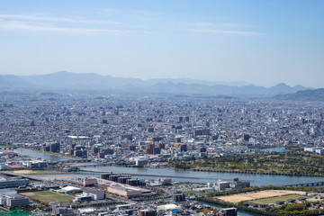 Cityscape of Tsumeta river in Takamatsu city,Kagawa,Shikoku,Japan