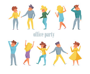 Office party Set with dancing people Vector. Cartoon. Isolated art Flat
