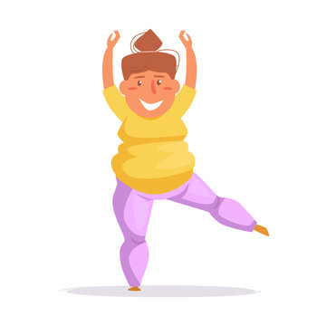 Fat woman dancing, fitness Vector. Cartoon. Isolated art Flat