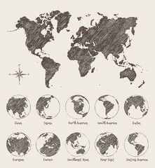Sketches map world land globe Vector Illustration