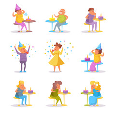 Fototapeta premium Lonely birthday Vector. Cartoon. Isolated art People Characters