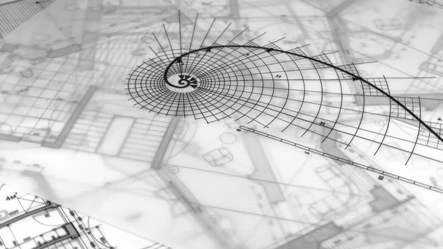 Blueprints - drawing of the golden section and drawings of antique decorative elements of architectural orders / seamless looping