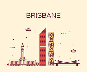 Brisbane skyline big city Australia vector line - obrazy, fototapety, plakaty