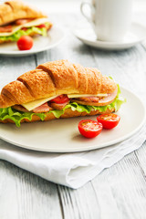 close-up delicious croissant sandwich for ideal breakfast in a morning