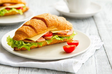 close-up delicious croissant sandwich for ideal breakfast in a morning