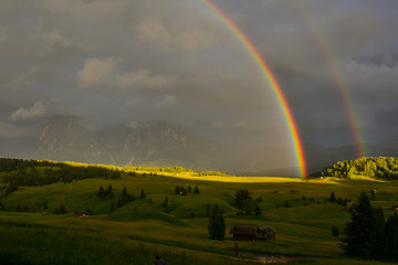 Italy Dolomites Alpe di Siusi Plattkofel Langkofel double rainbow