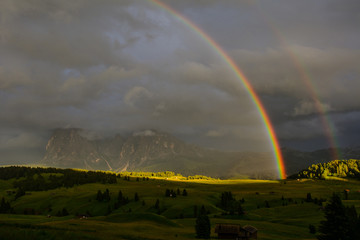 Italy Dolomites Alpe di Siusi Plattkofel Langkofel double rainbow