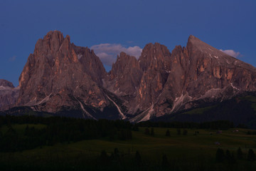Italy Dolomites Alpe di Siusi Plattkofel Langkofel night