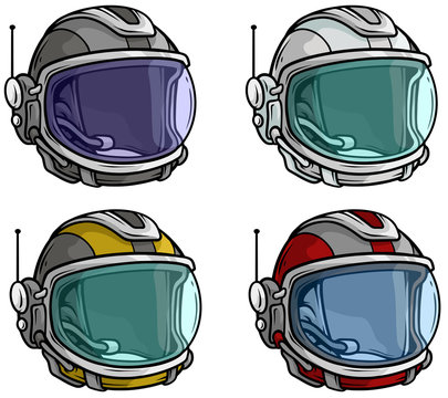 Cartoon astronaut space helmet vector icon set