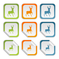 Aufkleber Set - grün orange blau - Hirsch