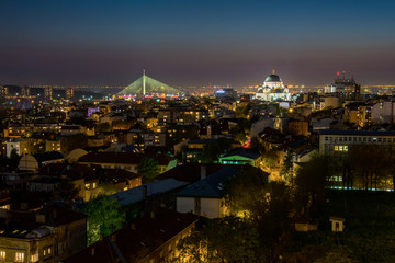 Belgrade, Serbia - April 10, 2017: Belgrade panorama with the temple of St. Sava by night