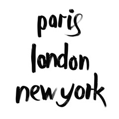 Paris, London, New York lettering
