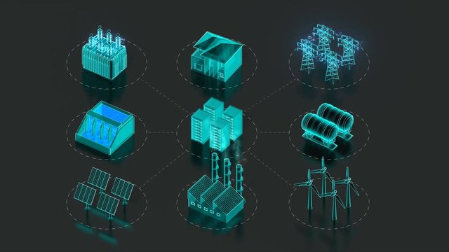 Smart grid connect green energy, Industrial revolution IoT concept, 4k movie animation. x-ray image.