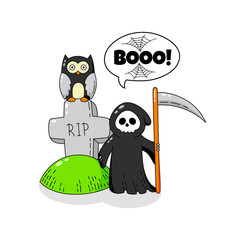 Cartoon doodle card. Happy Halloween. Background, wallpaper, template