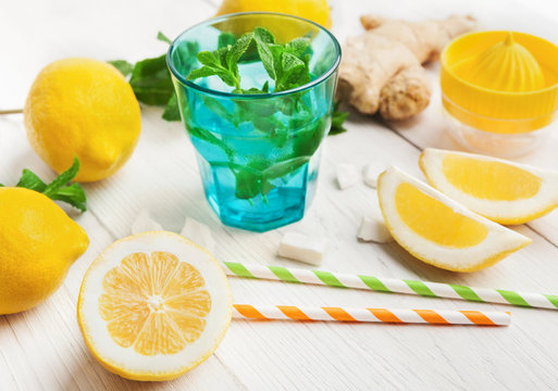 Refreshing lemon drink with citrus and mint