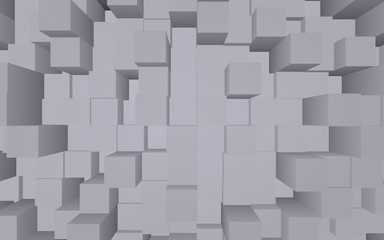 Abstract gray elegant cube geometric background. Chaotically advanced rectangular bars. 3D Rendering, 3D illustration