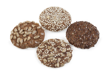 
Round shortbread cookies with sesame and peanuts.