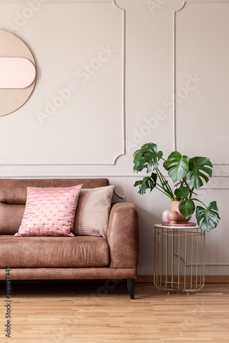 Brown Leather Sofa Grey Cushions