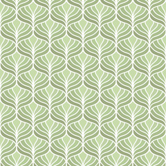Classic green leaves art deco seamless pattern. Geometric stylish ornament. Vector antique texture.