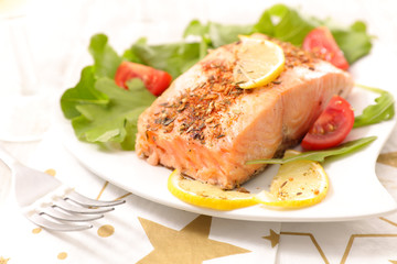 salmon with salad